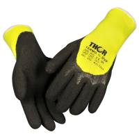 Halvdyppet latexhandske, THOR Grip Termo, 8, sort, bomuld/latex/polyester, med gul ribkant *Denne vare tages ikke retur*