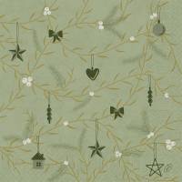 Middagsserviet, Duni, Noel Pistachio, 3-lags, 1/4 fold, 40x40cm, flerfarvet, nyfiber