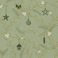 Frokostserviet, Duni, Noel Pistachio, 3-lags, 1/4 fold, 33x33cm, flerfarvet, nyfiber