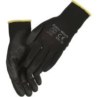 Fingerdyppet PU handske, ODIN Work, 9, sort, PA/polyester, ribkant