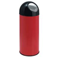 Affaldsspand, rød, metal/plast, 55 l, med sort push låg og inderspand i metal