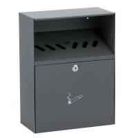 Askebæger, V-Part, grå, pulverlakeret stål/rustfrit stål, med metal inderspand, inkl. nøgle, forberedt til udendørs vægmontering