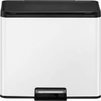 Pedalspand, EKO Essential, hvid, rustfrit stål, 2-rums, 2x15 l, plast inderspande, soft close, fingeraftryksfri