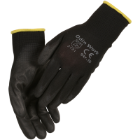 Fingerdyppet PU handske, ODIN Work, 8, sort, PA/polyester, ribkant