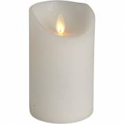 LED bloklys, 12,5cm, Ø7,5cm, hvid, ekskl. 3xAAA batterier, med bevægelig flamme og timer funktion