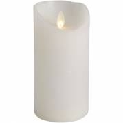 LED bloklys, 15cm, Ø7,5cm, hvid, ekskl. 3xAAA batterier, med bevægelig flamme og timer funktion