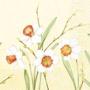 Frokostserviet, Duni, Daffodil Joy, 3-lags, 1/4 fold, 33x33cm, hvid, papir *Denne vare tages ikke retur*