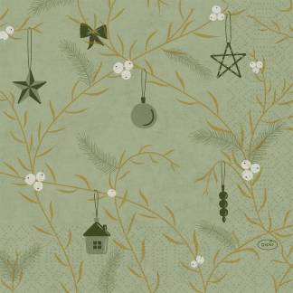 Frokostserviet, Duni, Noel Pistachio, 3-lags, 1/4 fold, 33x33cm, flerfarvet, nyfiber