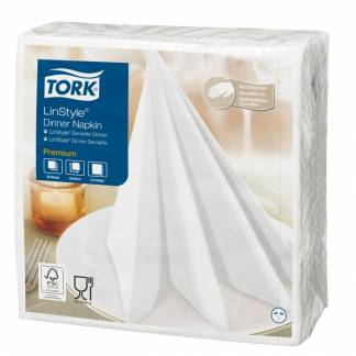 Middagsserviet, Tork Linstyle, 1/4 fold, 39x39cm, hvid, nonwoven