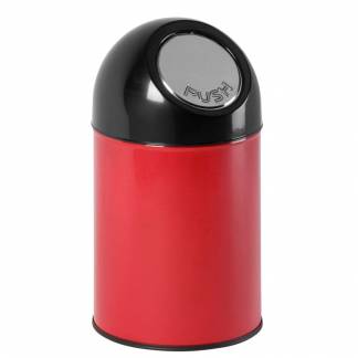 Affaldsspand, rød, metal/plast, 30 l, med sort push låg, inderspand i metal, brandsikker