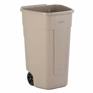 Affaldscontainer, Rubbermaid, beige, plast, 110 l, med 2 hjul, uden låg, til kildesortering og tungt affald og udendørs