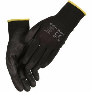 Fingerdyppet PU handske, ODIN Work, 10, sort, PA/polyester, ribkant