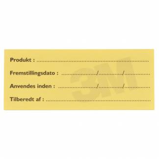 Label, 3M Post-it, 5,5x2,4cm, gul, til m&aelig;rkning af f&oslash;devarer, 50 ark pr. blok