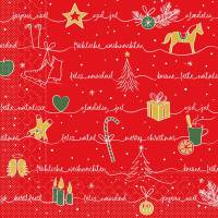 Middagsserviet, Juleserviet, 3-lags, 1/4 fold, 40x40cm, rød