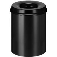 Brandhæmmende affaldsspand, V-Part, sort, pulverlakeret stål, 15 l