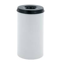 Brandhæmmende affaldsspand, V-Part, alu, pulverlakeret stål, 110 l, med sort låg