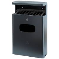 Udendørs affaldsspand med askebæger, V-Part, antracit, aluminium, 16 l, forberedt til vægmonterin...