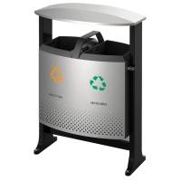 Udendørs affaldsspand, V-Part, sort mat, stål, 2-rums, 2x39 l, med inderspand i plast, til tungt ...