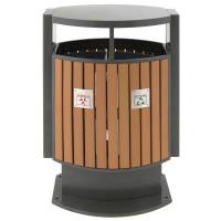 Udendørs affaldsspand, V-Part, grå, stål/træ, 2-rums, 2x39 l, med inderspand i metal, ilddæmpende