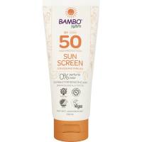 Sollotion, Bambo Nature, 100 ml, SPF 50, uden farve og parfume, 23% fedt, EU, til længere ophold i