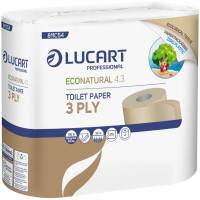 Toiletpapir, Lucart T3 Natural, 3-lags, 30m x 9,6cm, Ø12,5cm, ubleget, genanvendt papir