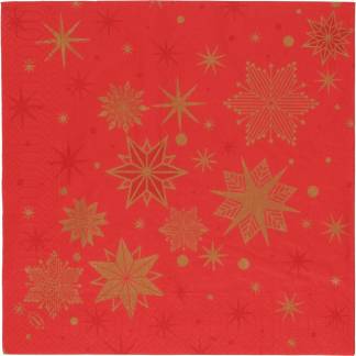 Middagsserviet, Duni, Stargazing Red, 3-lags, 1/4 fold, 40x40cm, flerfarvet