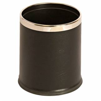 Papirkurv, sort, plast, 10 l, med l&aelig;derlook og metalkant, med inderspand i metal