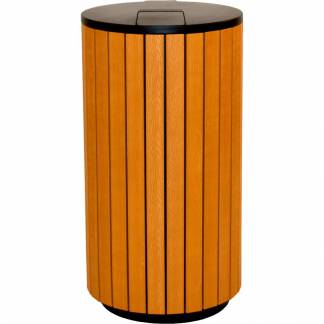 Udendørs affaldsspand, V-Part, træ, plast/pulverlakeret stål, 90 l, med sort låg og sækkeholder, ...