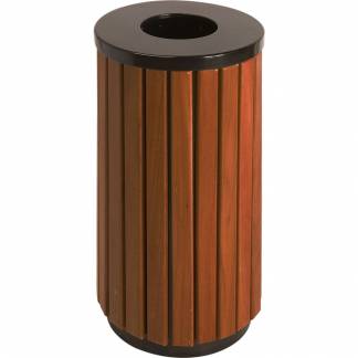 Udendørs affaldsspand, V-Part, træ, stål, 40 l, rund, med sort låg, inderspand i metal, ilddæmpen...