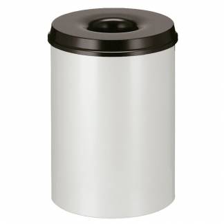 Brandh&aelig;mmende affaldsspand, V-Part, gr&aring;, pulverlakeret st&aring;l, 30 l, med sort l&aring;g