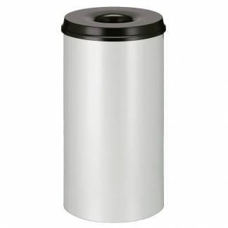 Brandh&aelig;mmende affaldsspand, V-Part, gr&aring;, pulverlakeret st&aring;l, 50 l, med sort l&aring;g