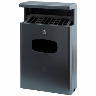 Udendørs affaldsspand med askebæger, V-Part, antracit, aluminium, 16 l, forberedt til vægmonterin...