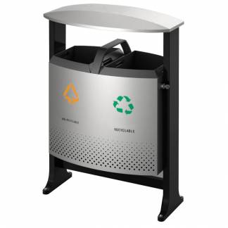 Udendørs affaldsspand, V-Part, sort mat, stål, 2-rums, 2x39 l, med inderspand i plast, til tungt ...