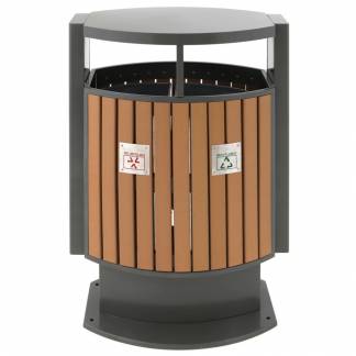 Udendørs affaldsspand, V-Part, grå, stål/træ, 2-rums, 2x39 l, med inderspand i metal, ilddæmpende
