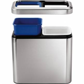 Papirkurv, Simplehuman, st&aring;l mat, rustfrit st&aring;l, 2-rums, 2x10 l