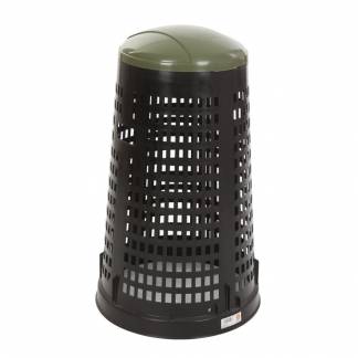 Affaldsstativ, V-Part, sort, plast, 110 l, med grønt låg og sækkeholder