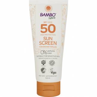 Sollotion, Bambo Nature, 100 ml, SPF 50, uden farve og parfume, 23% fedt, SCA til længere ophold i