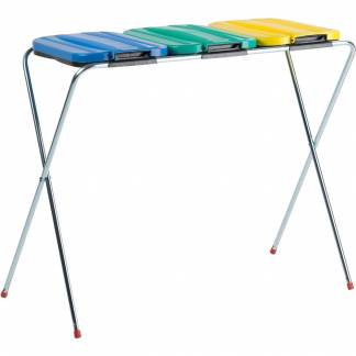 Affaldsstativ, V-Part, flerfarvet, rustfrit stål, 3-rums, 3x100 l, med blåt
