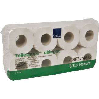 Toiletpapir, ABENA Care-Ness Basic, 2-lags, 31,25m x 9,6cm, Ø11,5cm, ubleget