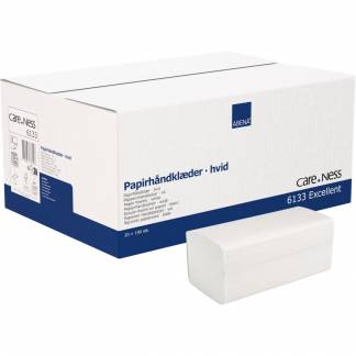Håndklædeark, ABENA Care-Ness Excellent, 2-lags, V-fold, 21x25cm, 10,5 cm, hvid