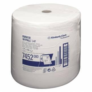 Industriaftørring, Kimberly-Clark Wypall L40, 1-lags, 259m x 31,5cm, Ø40cm, hvid