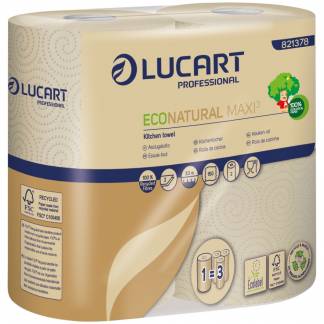 Køkkenrulle, Lucart T3 Natural, 2-lags, 33x22cm, Ø13,2cm, ubleget