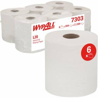 Håndklæderulle, Kimberly-Clark Wypall L30, 2-lags, Midi, 127,5m x 18,5cm, hvid, genanvendt papir