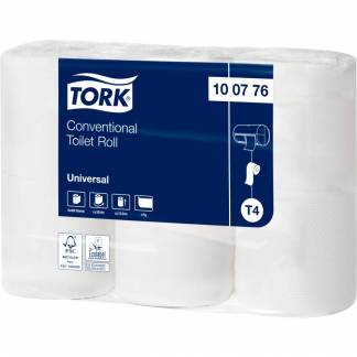 Toiletpapir, Tork T4 Universal, 1-lags, 50,4m x 9,9cm , Ø10,4cm, ubleget