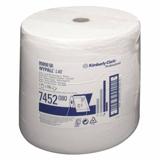 Industriaftørring, Kimberly-Clark Wypall L40, 1-lags, 259m x 31,5cm , Ø40cm, hvid