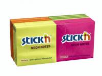 Notes Stick'N Neon gul, grøn, orange og pink 76x76mm 12blk/pak ASS 1x1x1mm (12EA)524450