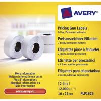 Prisetiketter Avery 2 linjer hvid 26x16mm perm.klæb 1200stk