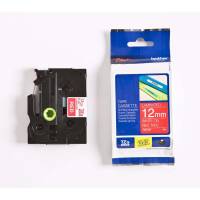 Labeltape Brother TZe435 12mmx8m hvid på rød lamineret