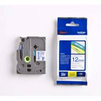 Labeltape Brother TZe233 12mmx8m blå på hvid lamineret