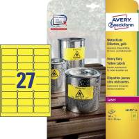 Laseretiket Avery stærk gul 63,5x29,6mm 27stk/ark 20ark/pak